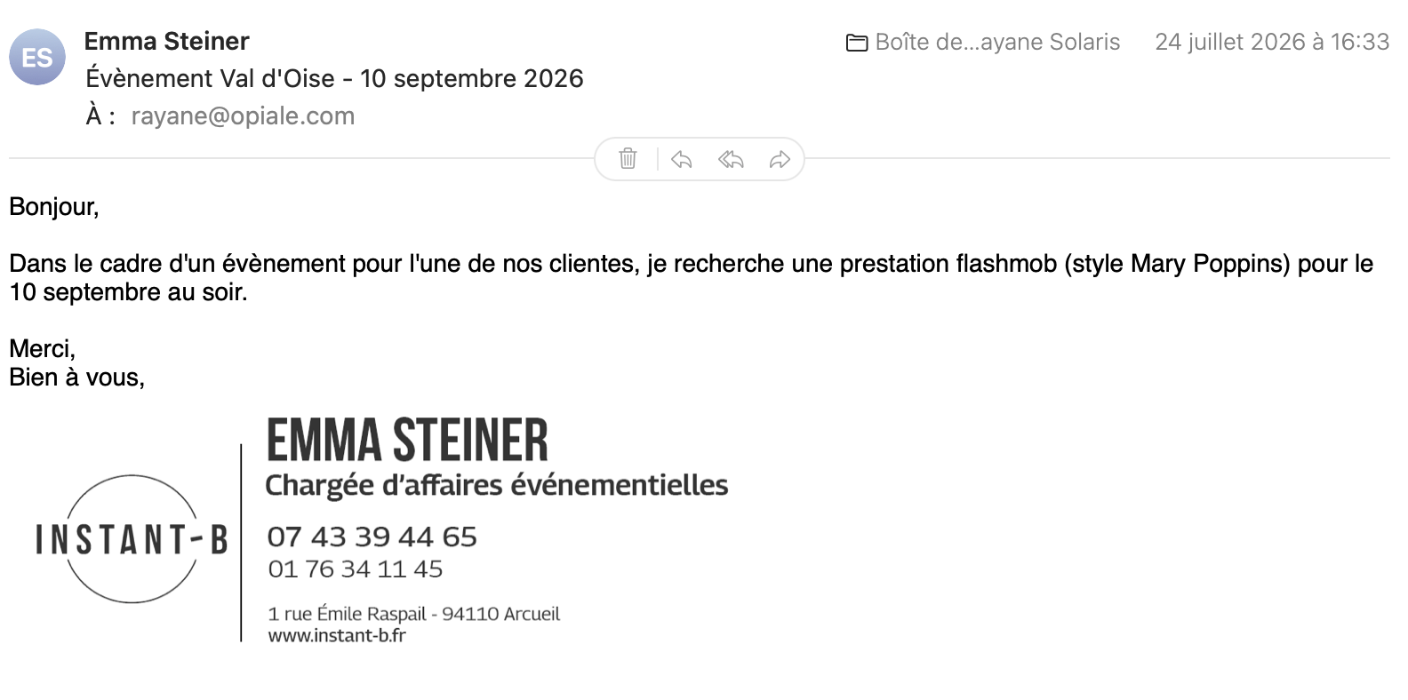 Exemple de brief par e-mail pour un flashmob